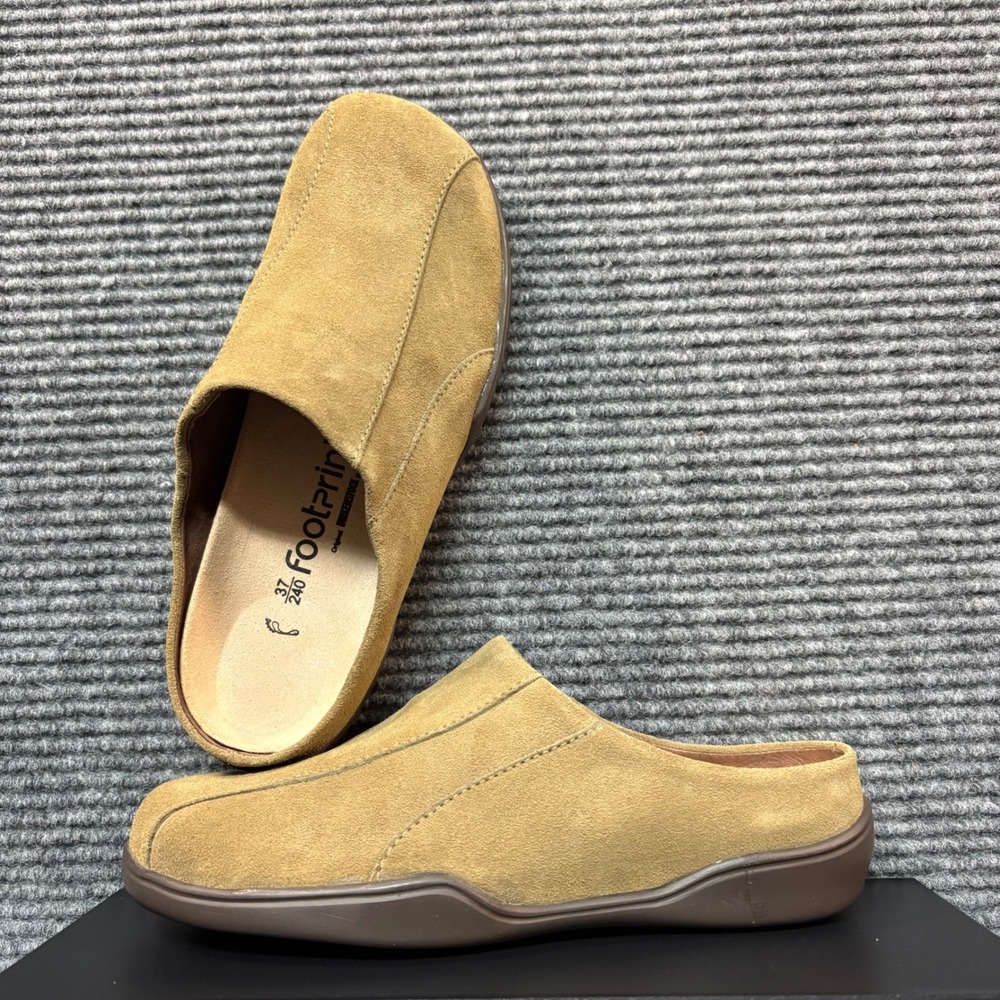Footprints by Birkenstock Women Tan Suede Leather Clog Mules Size 37 EU 6-6.5 US